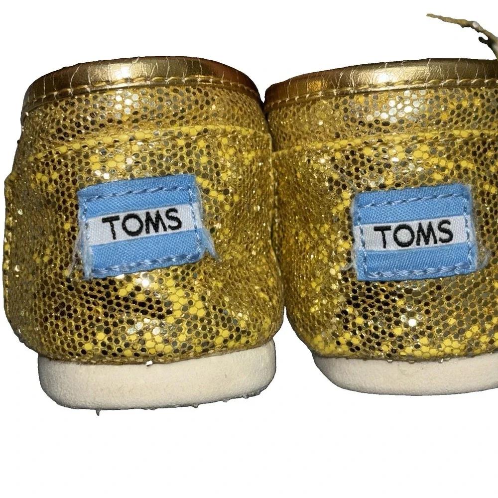 TOMS Classic Kids Gold Glitter Slip On Alpargata Shoes Size 10.5 Toddler